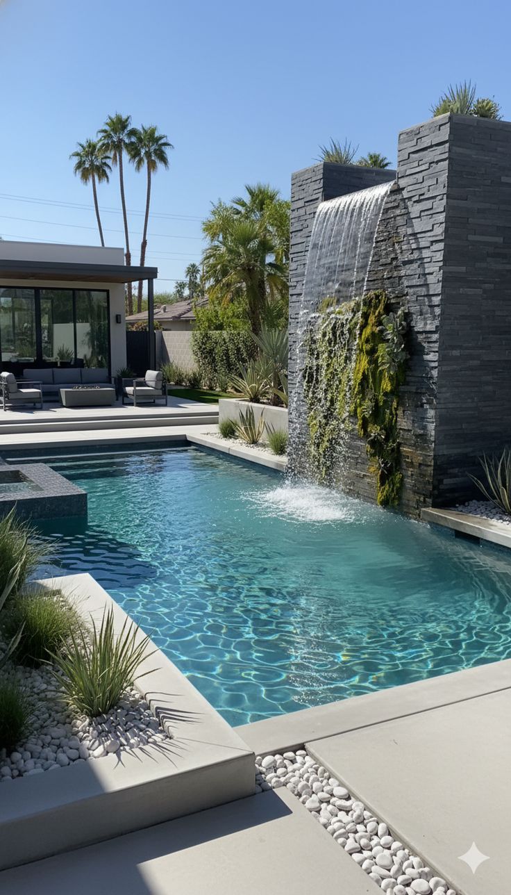 Clear blue residential swimming pool professionally maintained by Buff Pools in the Dallas-Fort Worth area